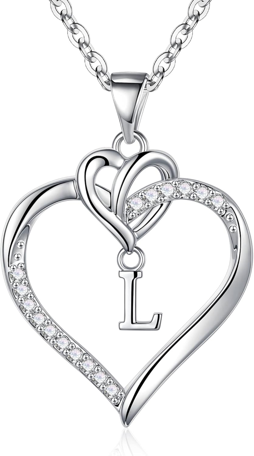 TINGN Heart Initial Necklaces for Women Girls, 14K Gold Plated Cubic Zirconia Initial A-Z Pendant Necklaces for Womens Jewellery Personalised Christmas Gifts Stocking Stuffers for Women Teen Girls