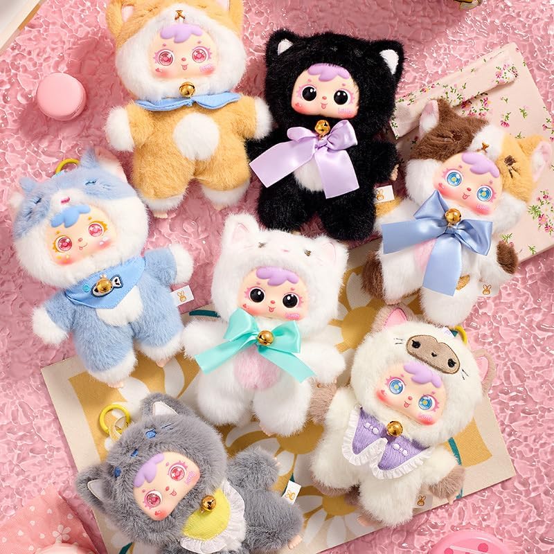 Kawaii Plush Doll Blind Box, 8.5'' Cute Stuffed Animal Plush Toys, Kawaii 1 of 6 Possible Mystery Collectible Toys Cute Soft Animals Charm Birthday Gifts (Samuel Cat Party Series) Single Box