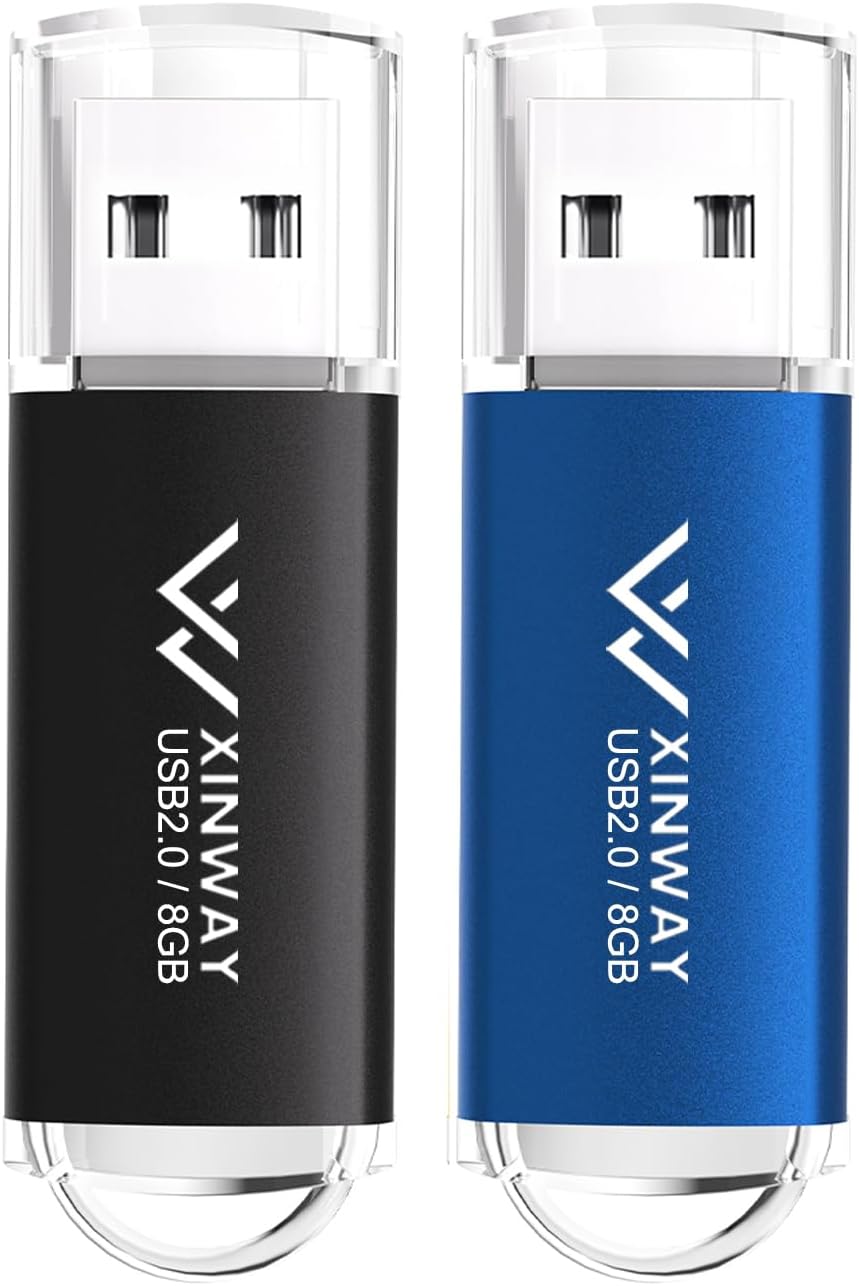 XinwaY Memory Stick 8GB USB Flash Drive Thumb Drives Data Storage USB Stick, (2 Pack 8GB - Black Blue)