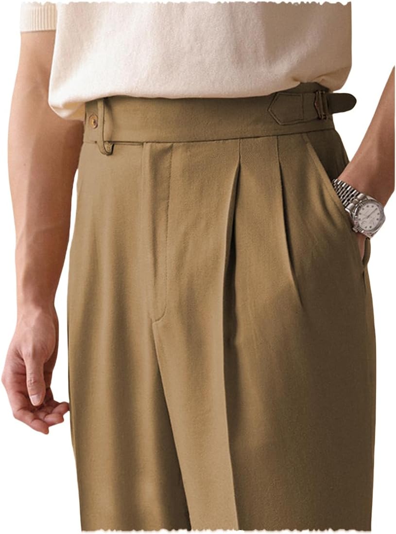 Men's Classic Gurkha Naples Cotton Pants No Belt Required Dress Pants Italian Old Money Style