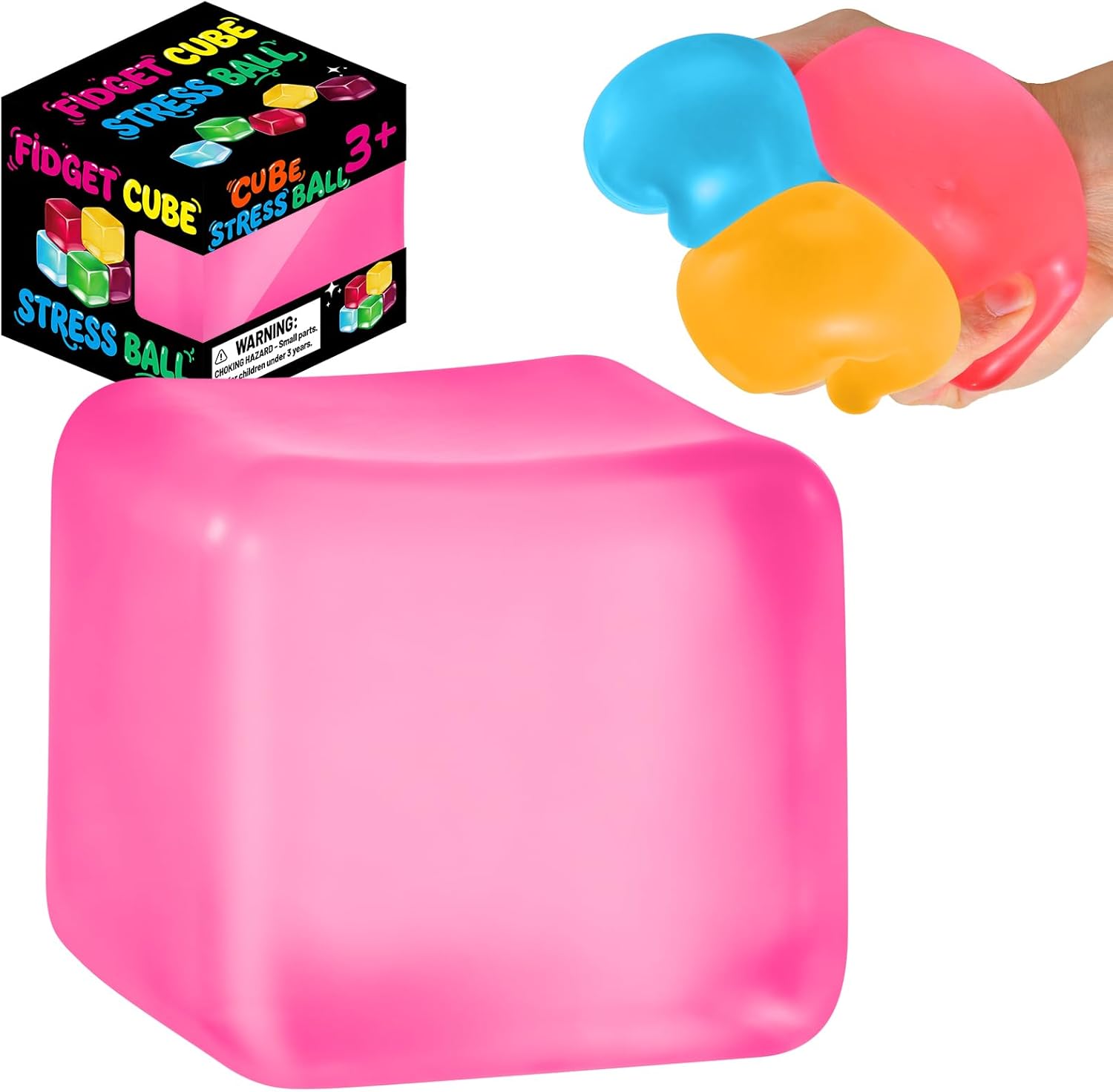 Squishy Cube for Kids & Adults, Ice Cube Squishy Slow Rising Squishy Fidget Toys, Squeeze Toys for Stress Relief, Classroom Prizes Party Favors Birthday Gifts(Pink)