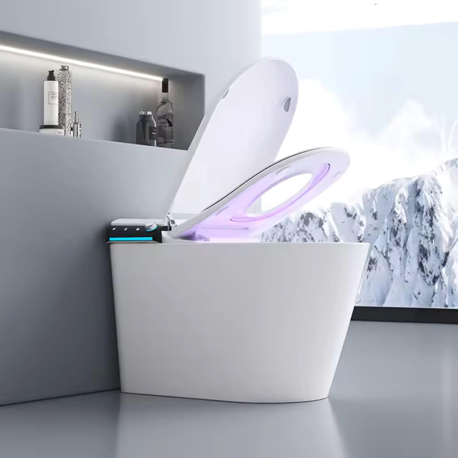 quick.simple.easy. SEQ Smart toilet with Automatic open-close, digital display screen, remote, infrared light, Air-drying, Heated Seat, Foam shield, Self-cleaning nozzle, UV sterilization