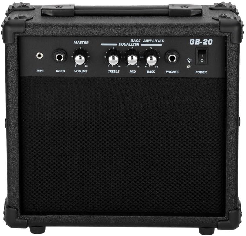 LALAHO 20W Bass Guitar Amp, Combo Amp - High, Low & Mid Controls with Illuminated Power Switch, Versatile Amplifier for Electric Bass Guitar Performance