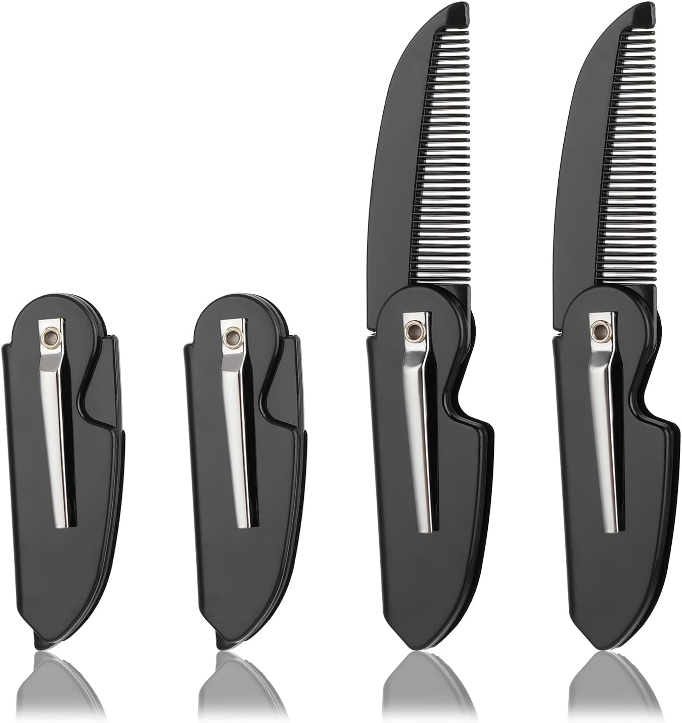4 Pack Folding Mustache Comb Portable Beard Comb Fine Teeth Beard Brush Plastic Mustache Brush Small Pocket Comb for Men Mustache Hair Care Styling Grooming