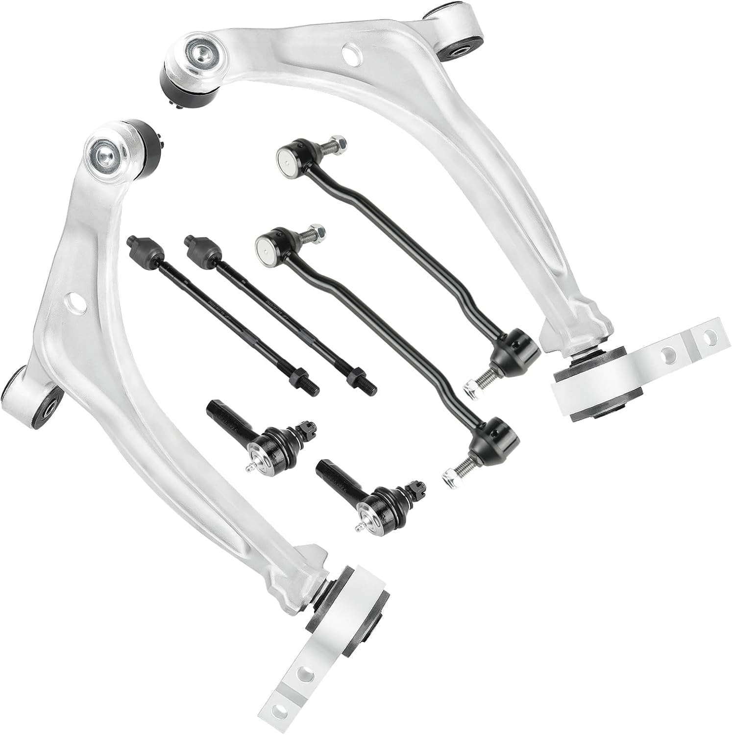 Front Lower Control Arms w/Ball Joints Sway Bar End Links Tie Rod Ends Suspension Kit for 2002-2006 Nissan Altima, 2004-2008 Nissan Maxima (8PCs)