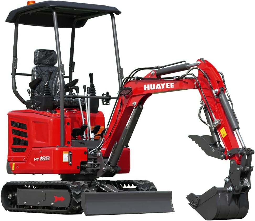 2 Ton Mini Excavator - HY18B, with 14HP KubotaDieselEngine, Swing Function, Pilot Control System, Hydraulic thumb clamp, Semi-automatic Quick change, Cup＆ Cell Phone Holder, in the US