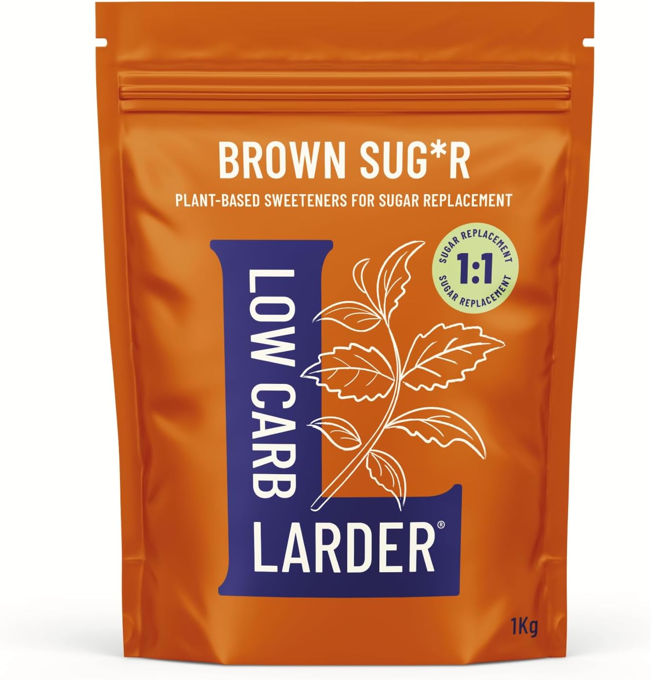 Low Carb Larder - Stevia, Erythritol & Chicory Root Fibre Plant Based Sugar Alternative - 1kg, Keto Friendly, 0g Net Carbs, Zero Calorie, for Baking & Hot Drinks (1kg, Brown S*gar)