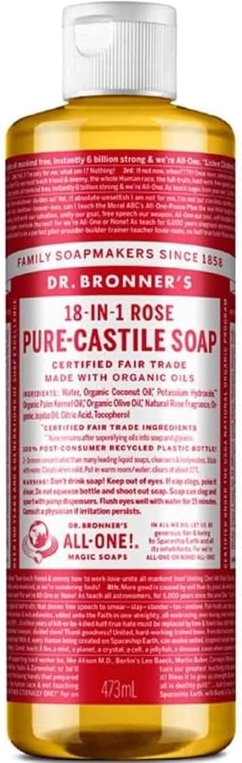 Dr Bronner's, Soap Castile Liquid Rose Made With Oils Fair Trade, 16 Fl Oz