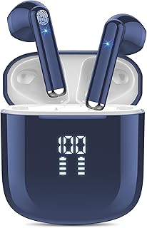 OYIB Wireless Earbuds, Bluetooth 5.3 Headphones with 4-Mics ENC Clear Call, Bluetooth Earbuds Touch Control 25Hour Stereo Sound with LED Power Display, Waterproof Earphones Sprot for Workout Deep Blue