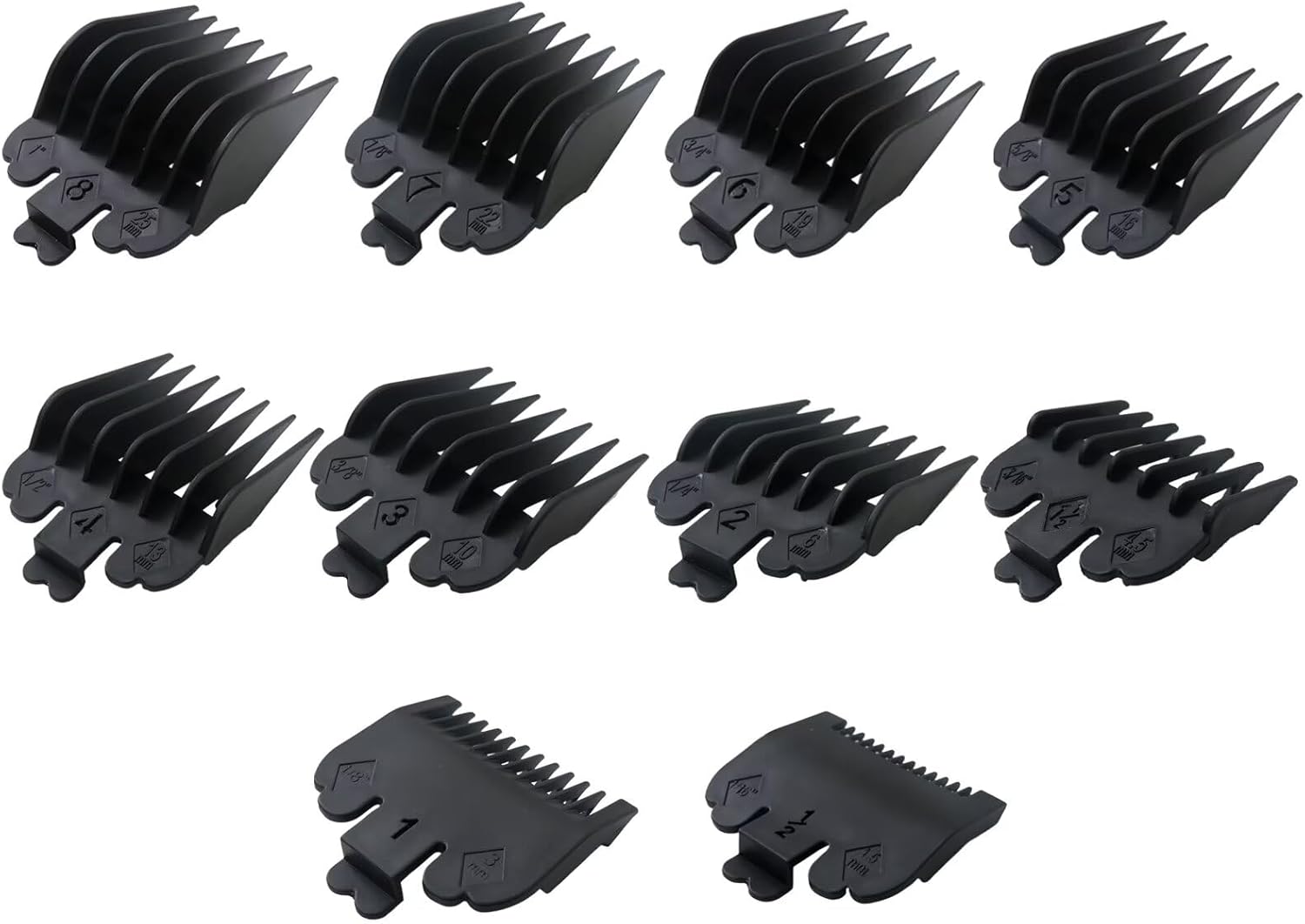 10Pcs Clipper Guards Set Replacement for Limural K11S/ Novah HCL-001/ Surker K7S/K9C/K9S - 1/16" to 1" - Black