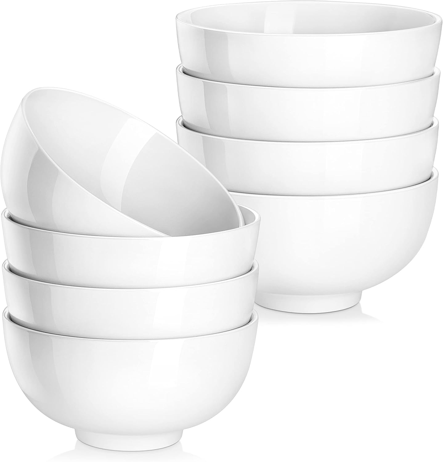 MALACASA, Series Regular, 420ML Porcelain Bowl Set of 8, White Bowl for Cereal/Soup/Rice/Dessert/Breakfast/Salad,(12.8 * 12.8 * 6.5CM)