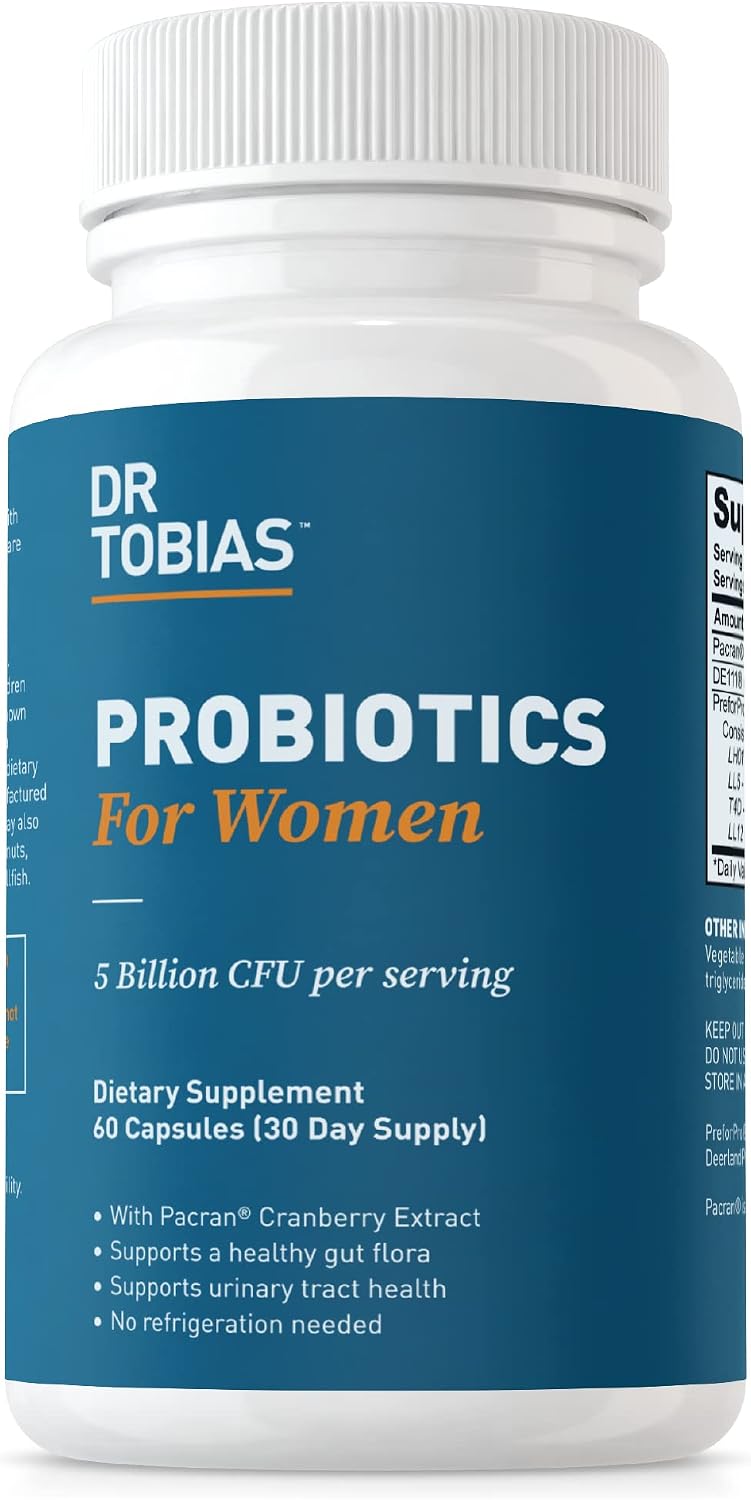 Dr. Tobias Probiotics for Women, 5 Billion CFUs Plus Prebiotics & Cranberry Extract for Urinary Tract Health for Women, Supports Digestive & Immune Health, 60 Capsules, 30 Servings