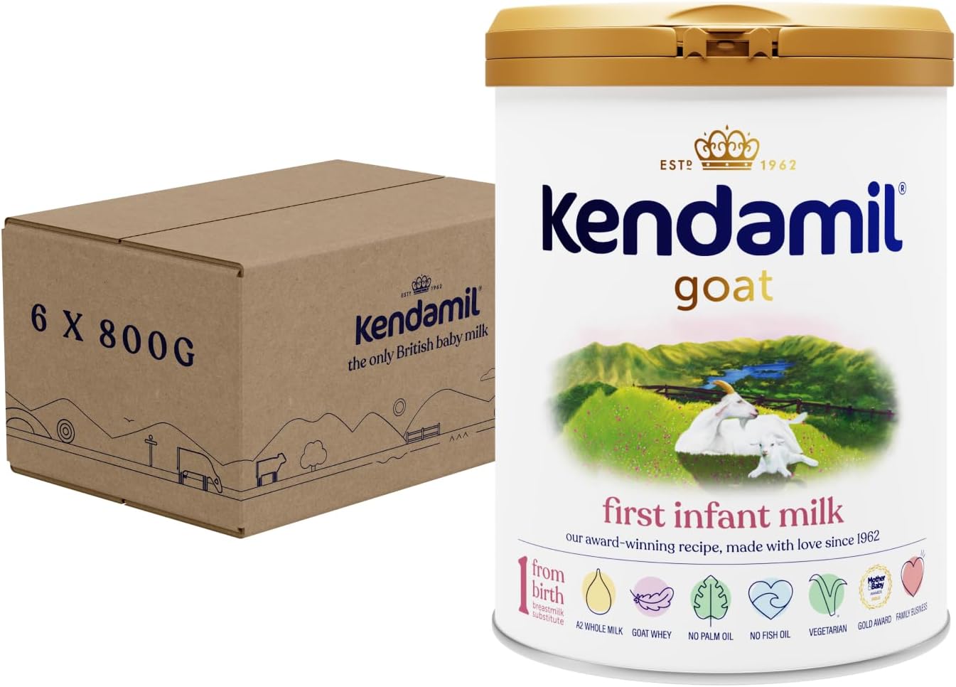 (6x800g) Kendamil Goat First Infant Milk, Stage 1 – British Made, Goat Whole Milk Formula – With HMOs, With A2, No Palm Oil, No Fish Oil, No SOYA, No GMOs