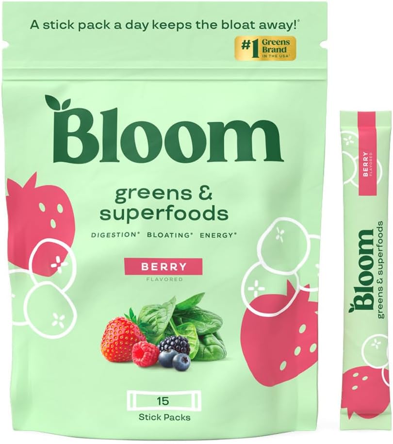 Bloom Nutrition Superfood Greens Powder, Berry, 15 Servings