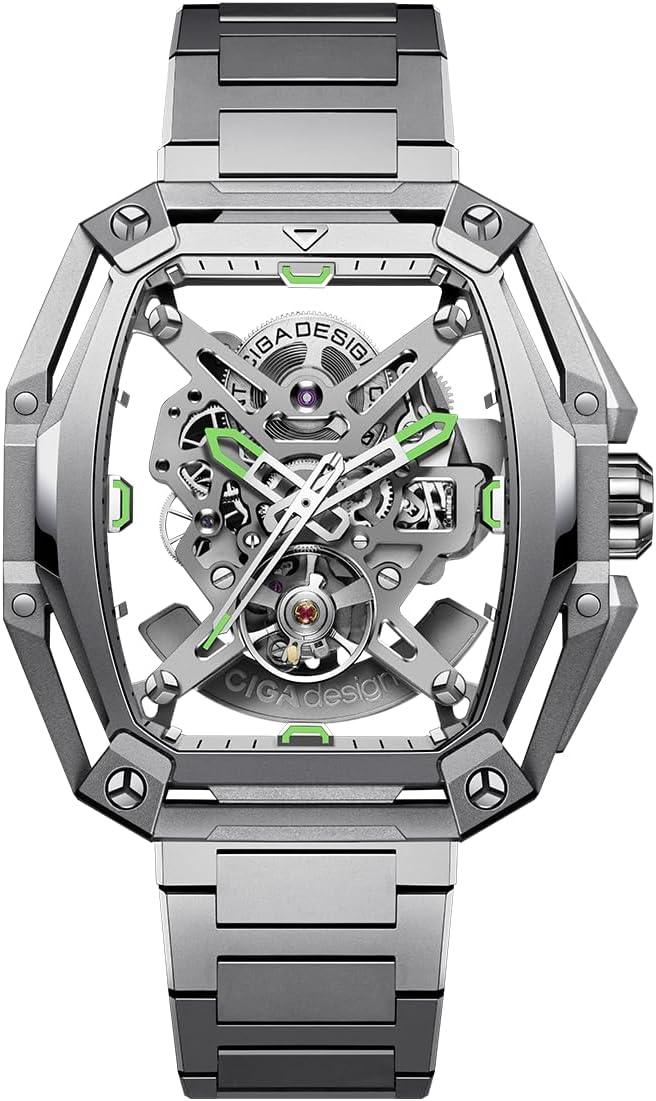 CIGA Design Z Series Hunter Automatic Mechanical Watch, in-House Caliber CD-07, BThree-Layered Octagonal Tonneau, Tapered H-Link Steel Bracelet, Waterproof Timepiece Gifts for Men and Women