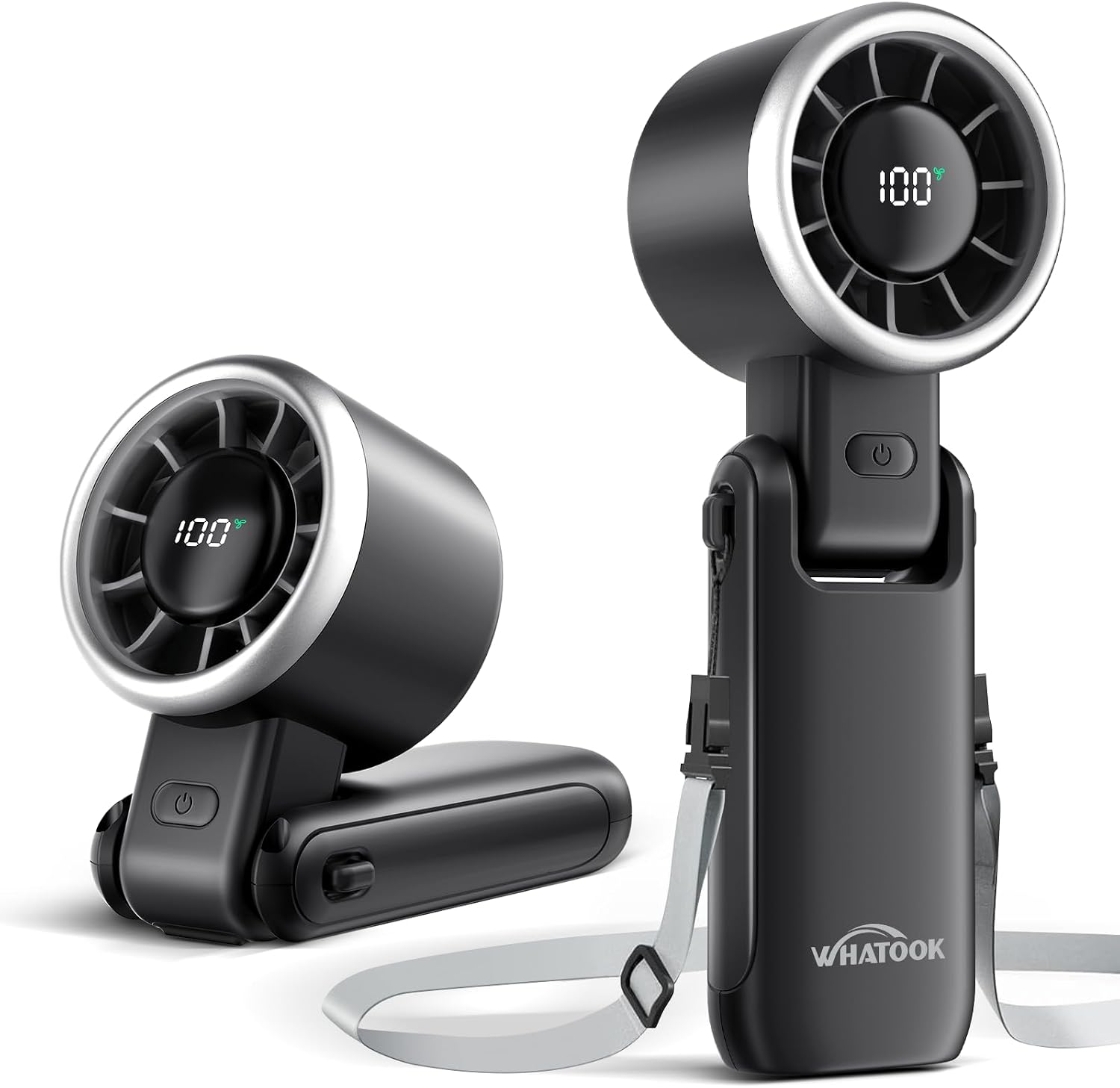 WHATOOK Hand Held Fan Rechargeable Portable：Handheld USB Fans with 5 Speed, 90° Variable Tilt Operated Mini Fan Foldable Desk Desktop Fans with LED Display for Home Office Outdoor Travel Black