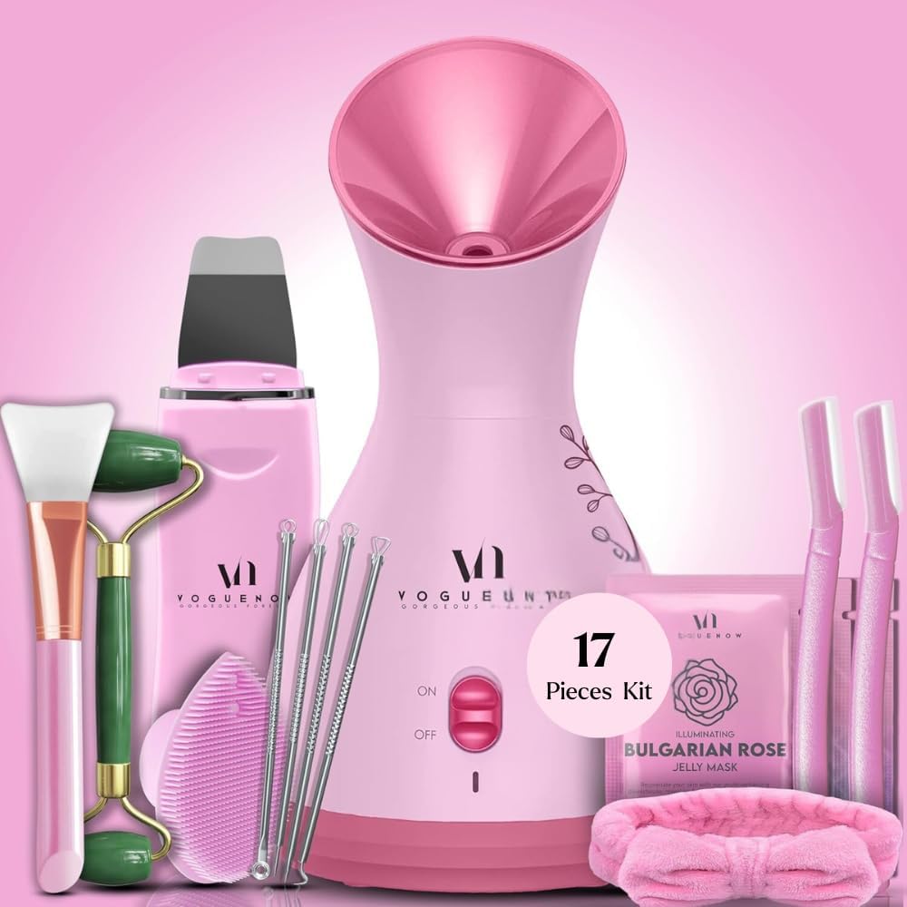 Facial Steamer Spa Kit with Complimentary 17 Skin Care Tools | Face Steamer for Facial Deep Cleaning with Towel Warmer & Humidifier Mode| Self Care Gifts for Women, Spa Gifts, Birthday Gifts for Women