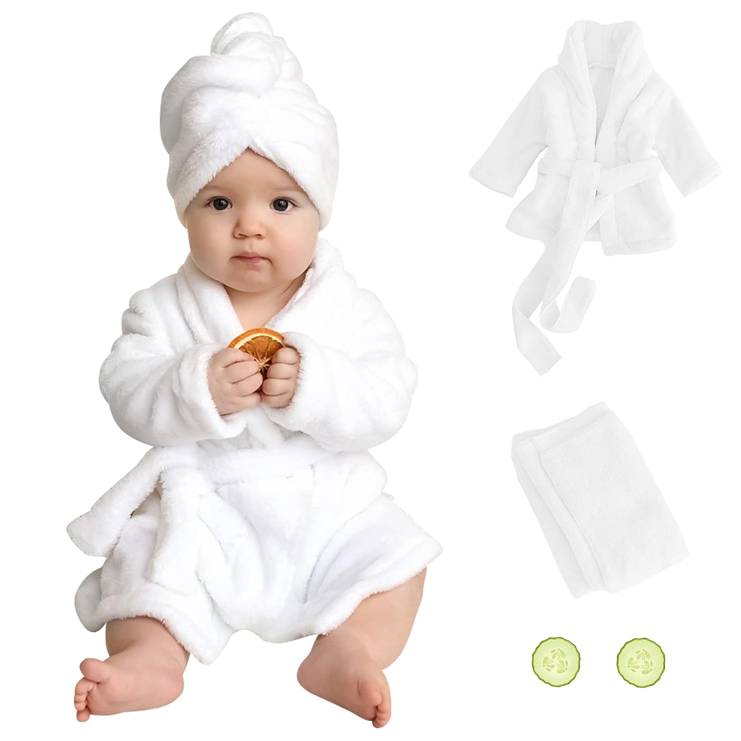 M&G House Newborn Photography Props Baby Bathrobe Set White 6-13 Months
