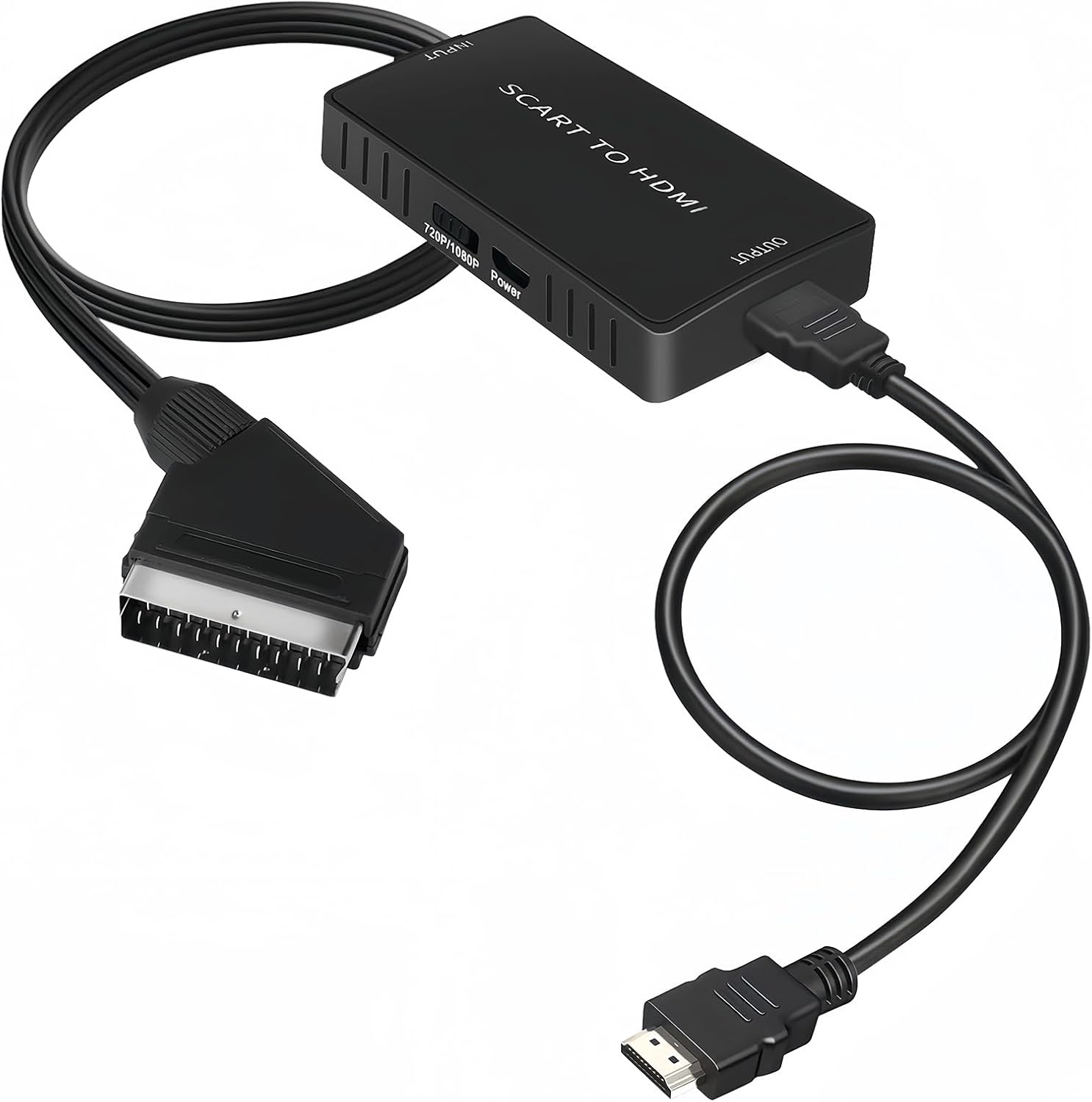 Scart to HDMI Converter, Scart to HDMI Adapter Cable with 720P/1080P Switch for TV Monitor Projector, Scart Lead to HDMI Video Converters for VHS DVD Player STB Xbox Wii PS2 PS3 to TV