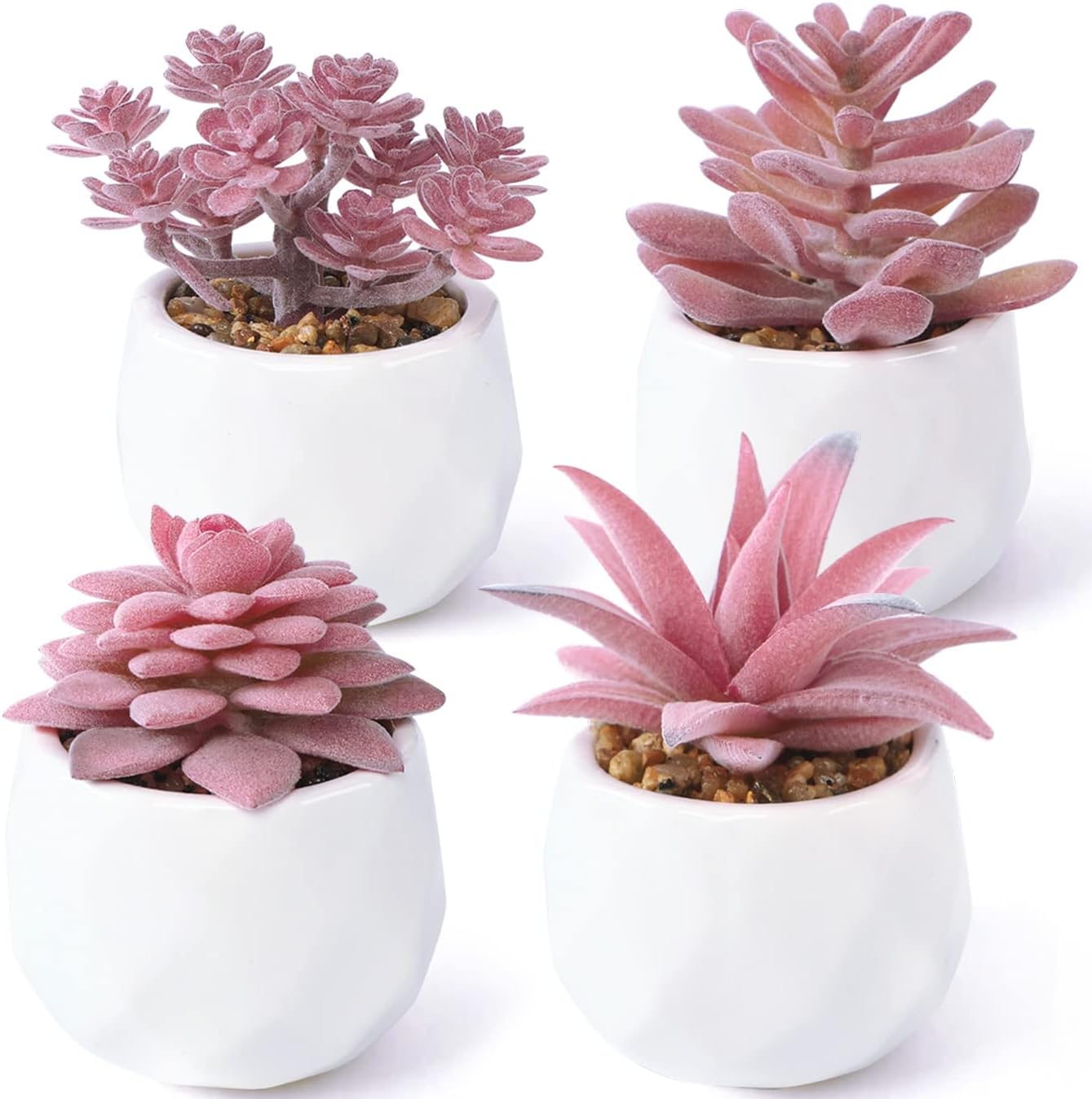 ALAGIRLS Set of 4 Artificial Succulent Plants - Decorative Faux Potted Realistic Mini Plant in Pots- for Home Tabletop Office Kitchen Outdoor Decor, Pink