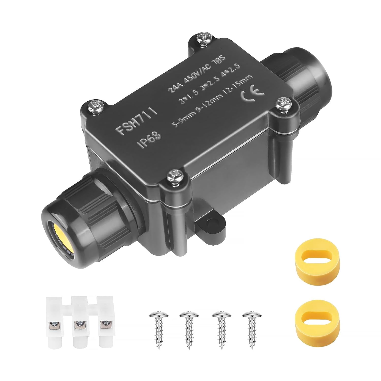 IP68 Waterproof Junction Box for Flat Electric Wire, Outdoor Cable Connectors with 2pc M20 Gland, Electrical Junction Box for 1.5mm & 2.5mm Flat Cable(Wire size: Length 8-13mm, Width 3-7mm)