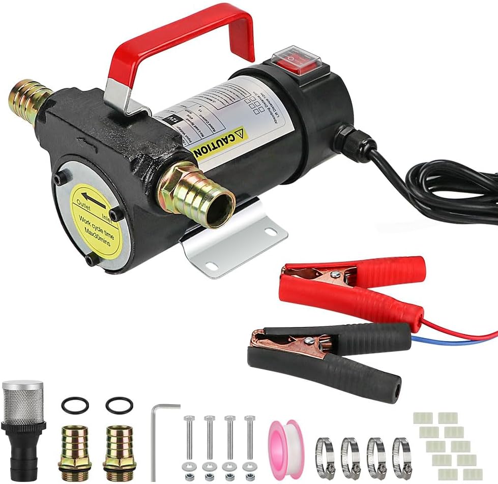 Oil Diesel Transfer Pump, DC 12V Electric Fuel Transfer Pump, Portable Oil Extractor Pump for Tractor Caravan Truck with Spare Fan Blades, Sealing Rubber Rings, Fixing Screws ect.
