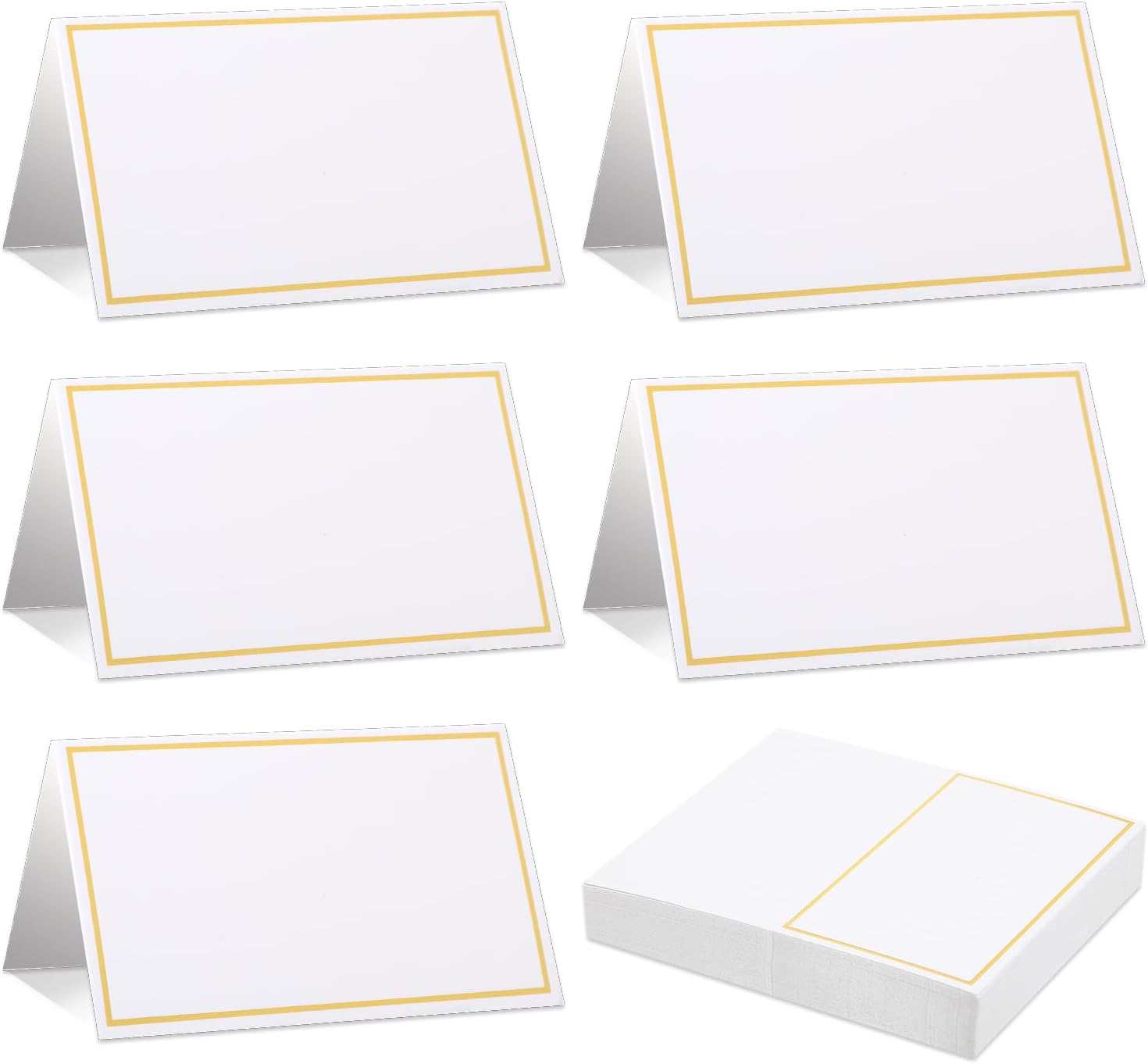 Place Cards for Table Setting - 50Pcs White Blank Table Place Cards with Gold Foil Border, Table Seating Name Cards for Weddings, Banquets Dinner Parties (Folfding Size 2x3.75 inches) (White)