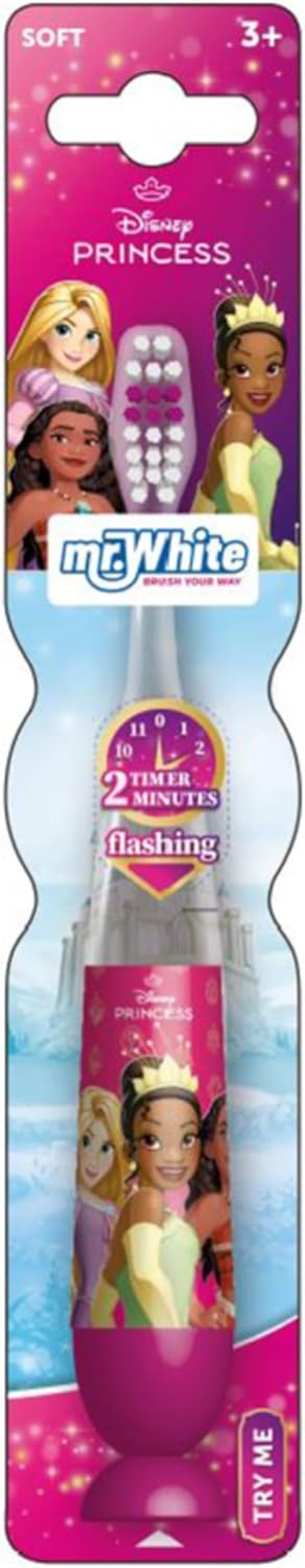 Disney Princess Flashing Toothbrush for Kids with 2 Minute Flashing Light, Comfortable Handle Grip, Soft Rounded Bristles and Suction Cup for Upright Storage for Children Ages 3+