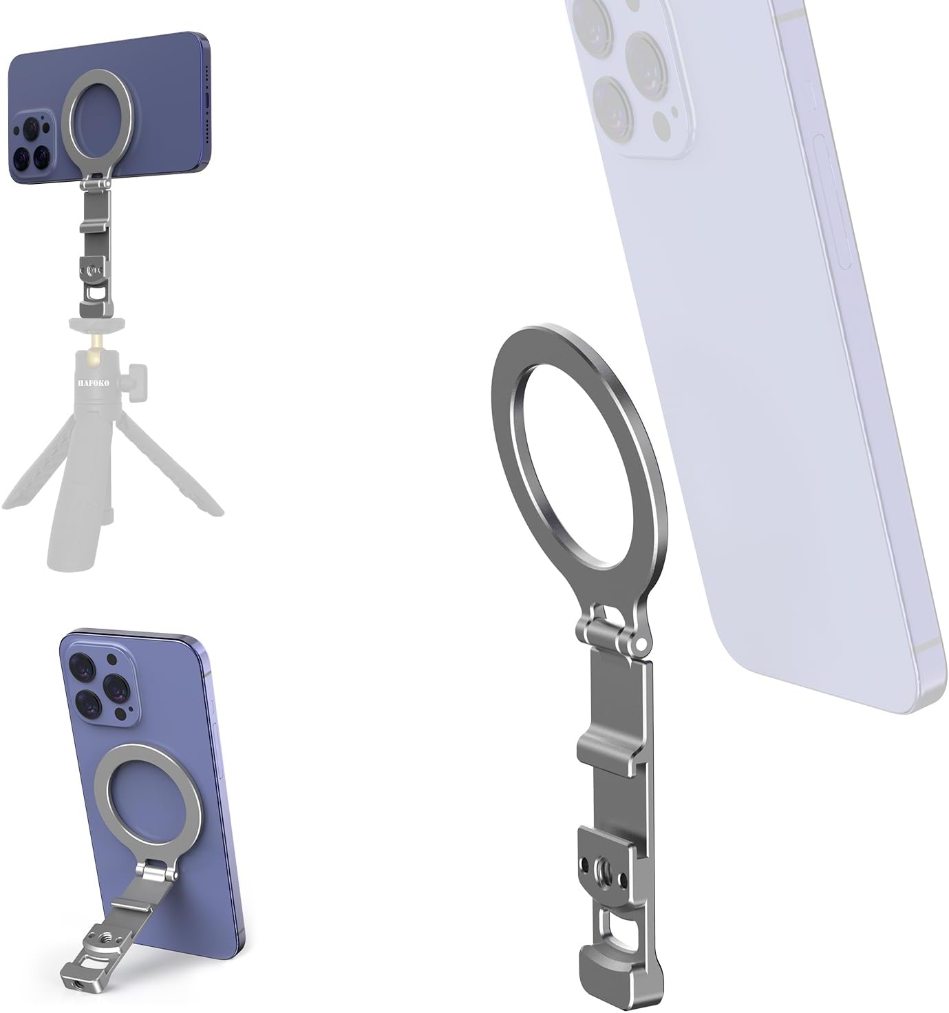 Magnetic Folding 1/4 Stand – Foldable Portable Tripod Phone Mount Clamp Magnetic Phone Holder Desktop Stand Grip Compatible for iPhone 12/13/14/15/16,Grip Handle for Vlogging and Selfies Travel