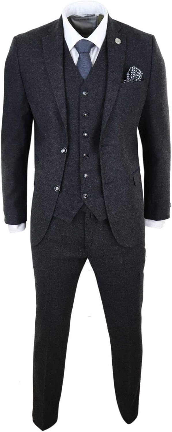 Mens Wool Tweed Suit 3 Piece Authentic 1920s Tailored Fit Classic
