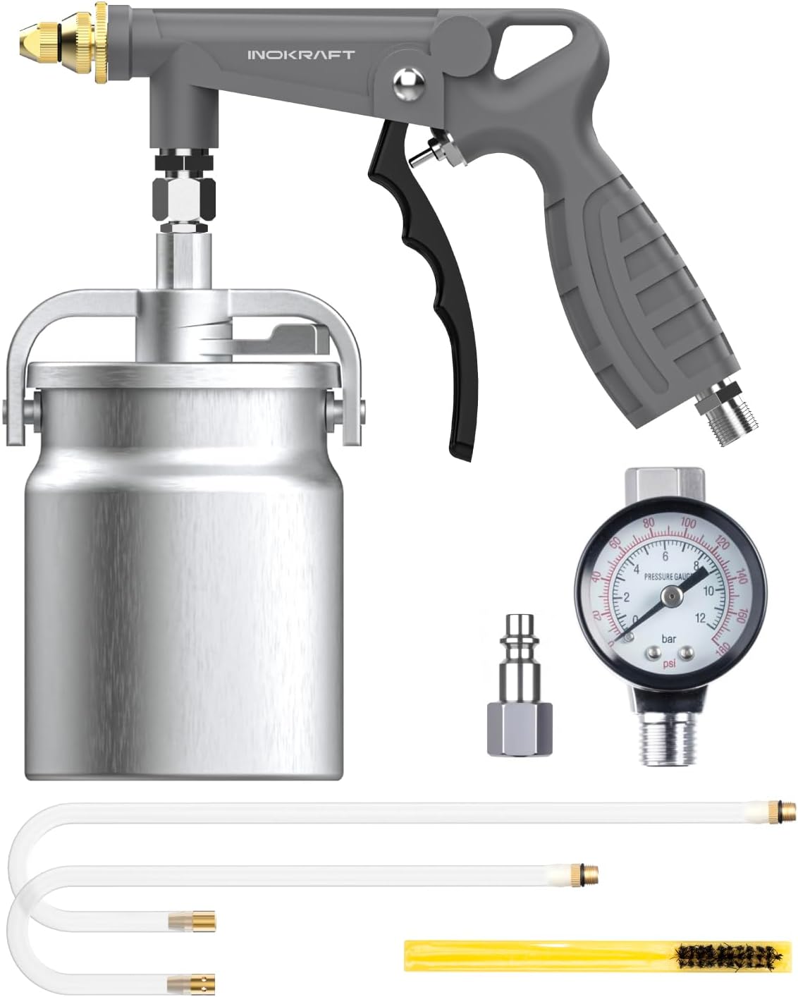 InoKraft Undercoating Spray Gun with Suction Feed Cup, 360° & Straight Spray Hoses, for Truck Bed Liner Coating, Rubberized Undercoat, Rust Proofing