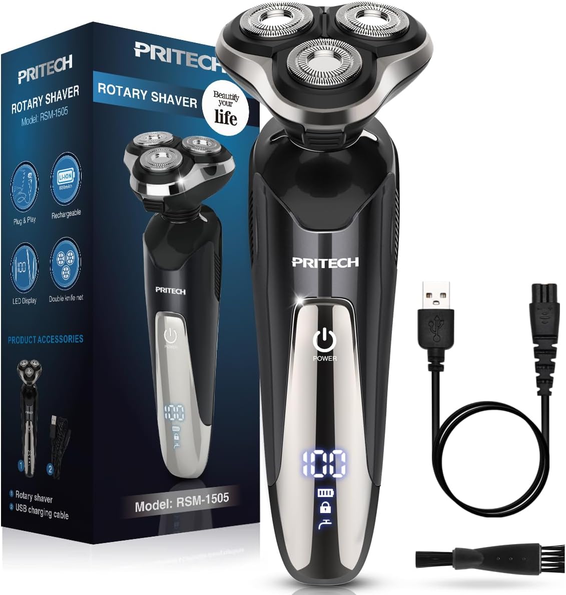PRITECH Electric Razor for Men Rotary Electric Shavers for Men Cordless