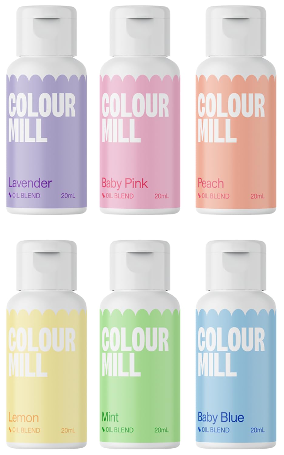 Colour Mill Oil Blend Food Coloring, Pastel Pack (Easter Set) - 20 Milliliters Each of 6 Colors: Baby Blue, Baby Pink, Lavender, Lemon, Mint & Peach