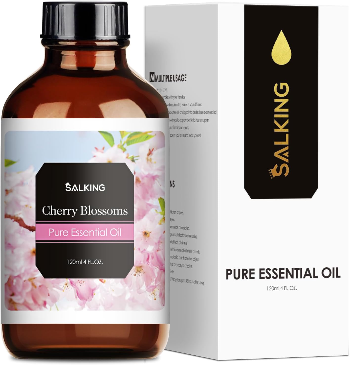 Cherry Blossom Essential Oil 120ml (4 Fl Oz), SALKING Pure & Natural Fragrance Oils, Aromatherapy Essential Oils for Diffuser, Massage, Soap, Candle Making, Perfume