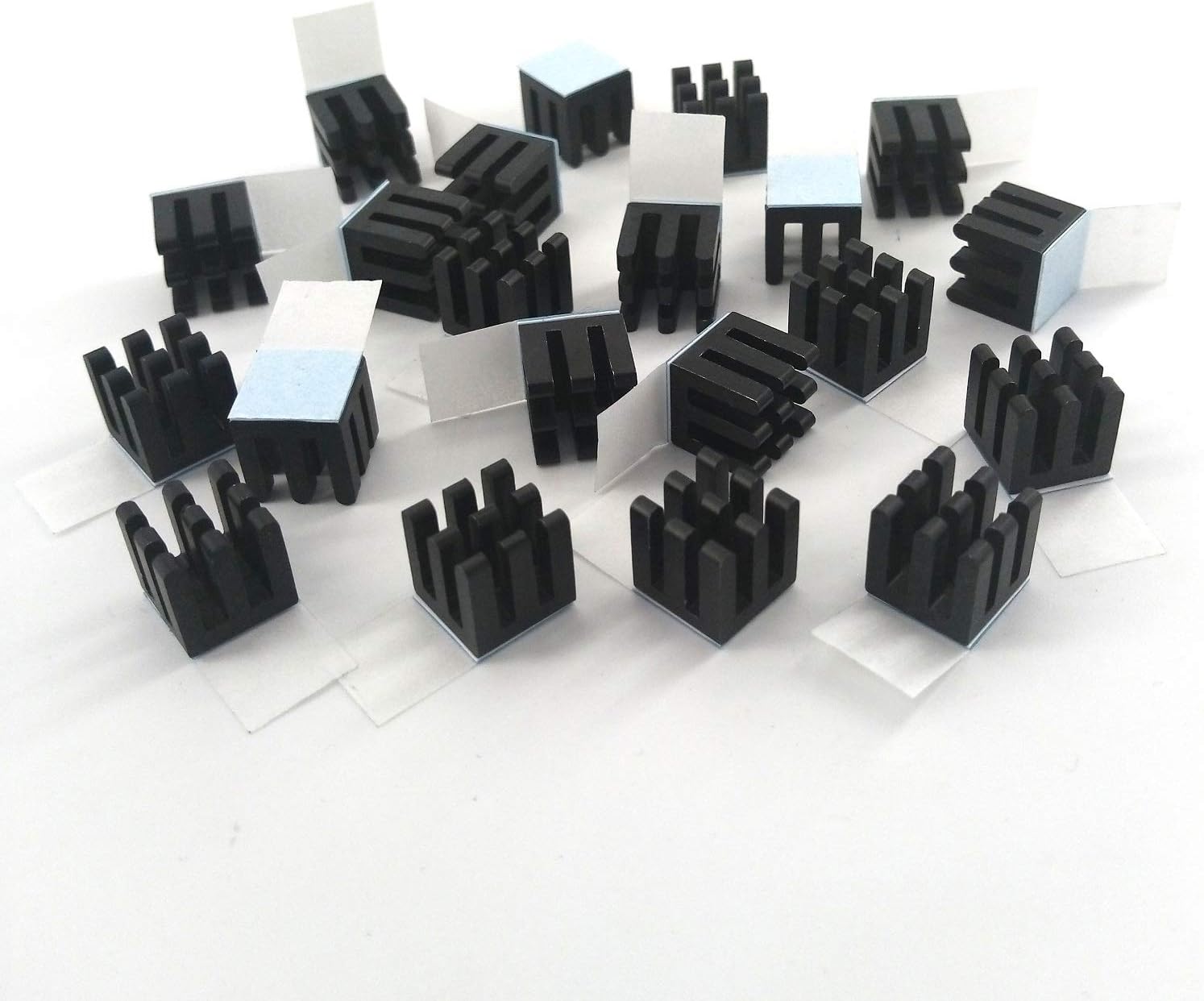 Easycargo 20pcs 10mm Heatsink Kit + pre Applied 3M 8810 Thermal Conductive Adhesive Tape, Cooler Aluminum Heat Sink Set for Cooling GPU IC Chips VRAM VGA RAM (20pcs 10x10x10mm Black)
