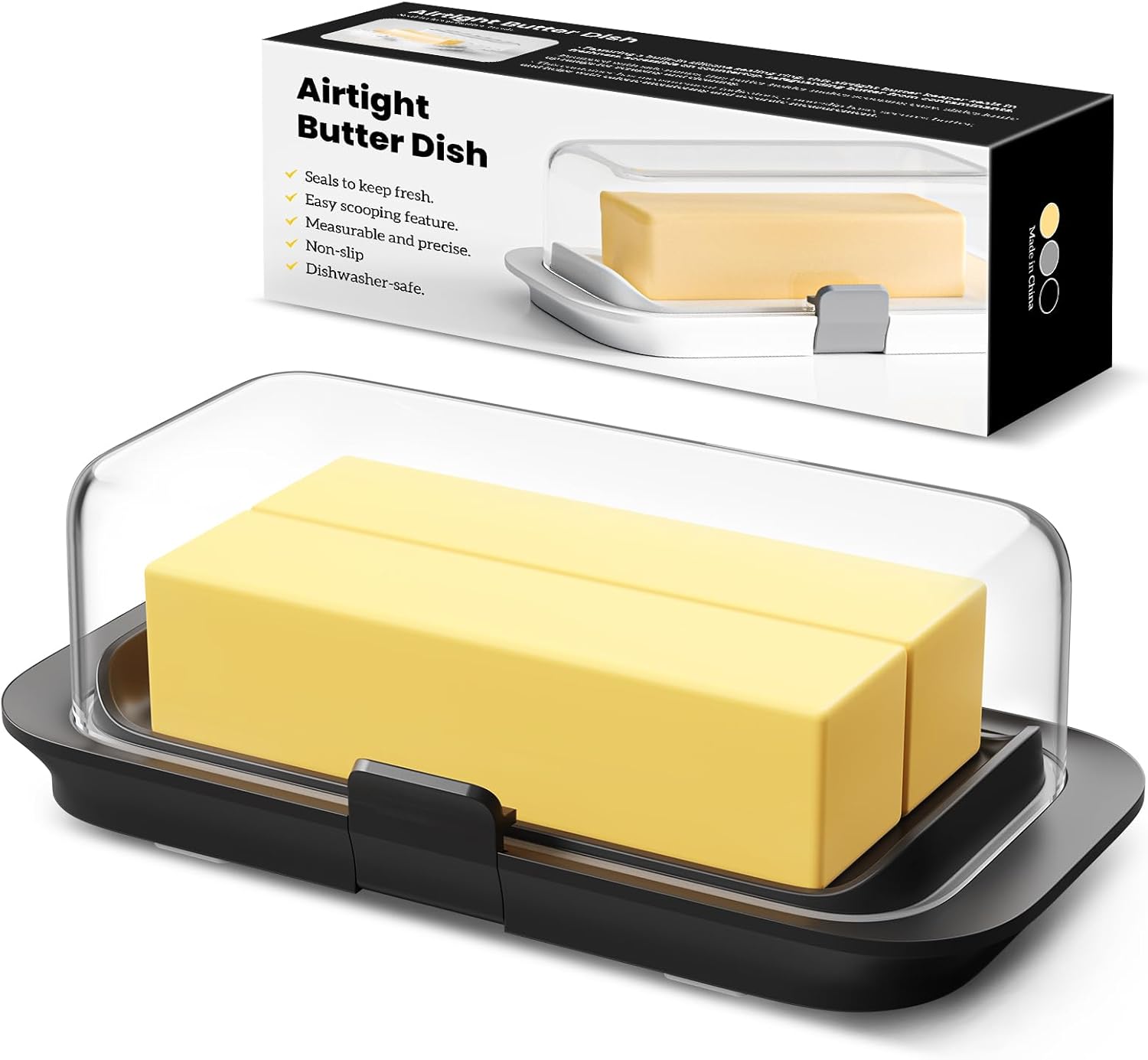 Pisol Large Butter Dish with Lid for Countertop and Fridge Refrigerator Door Shelf, 250g Airtight Butter Keeper for European/Kerrygold Butter/French Butter/Cream Cheese