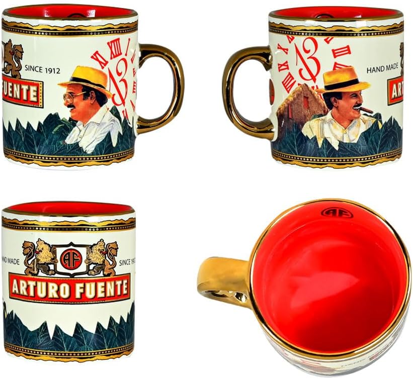Mike's Cigars Arturo Fuente Hands of Time Ceramic Espresso Coffee Cups Set of 4, Vintage Design, Small, AFESP-4