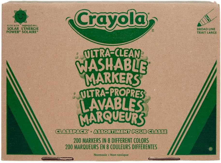 Crayola Broad Line Washable Markers - 200ct (8 Colors), Kids Bulk Classroom Art Markers for School, Back to School Essentials, Teacher Classroom Must Haves