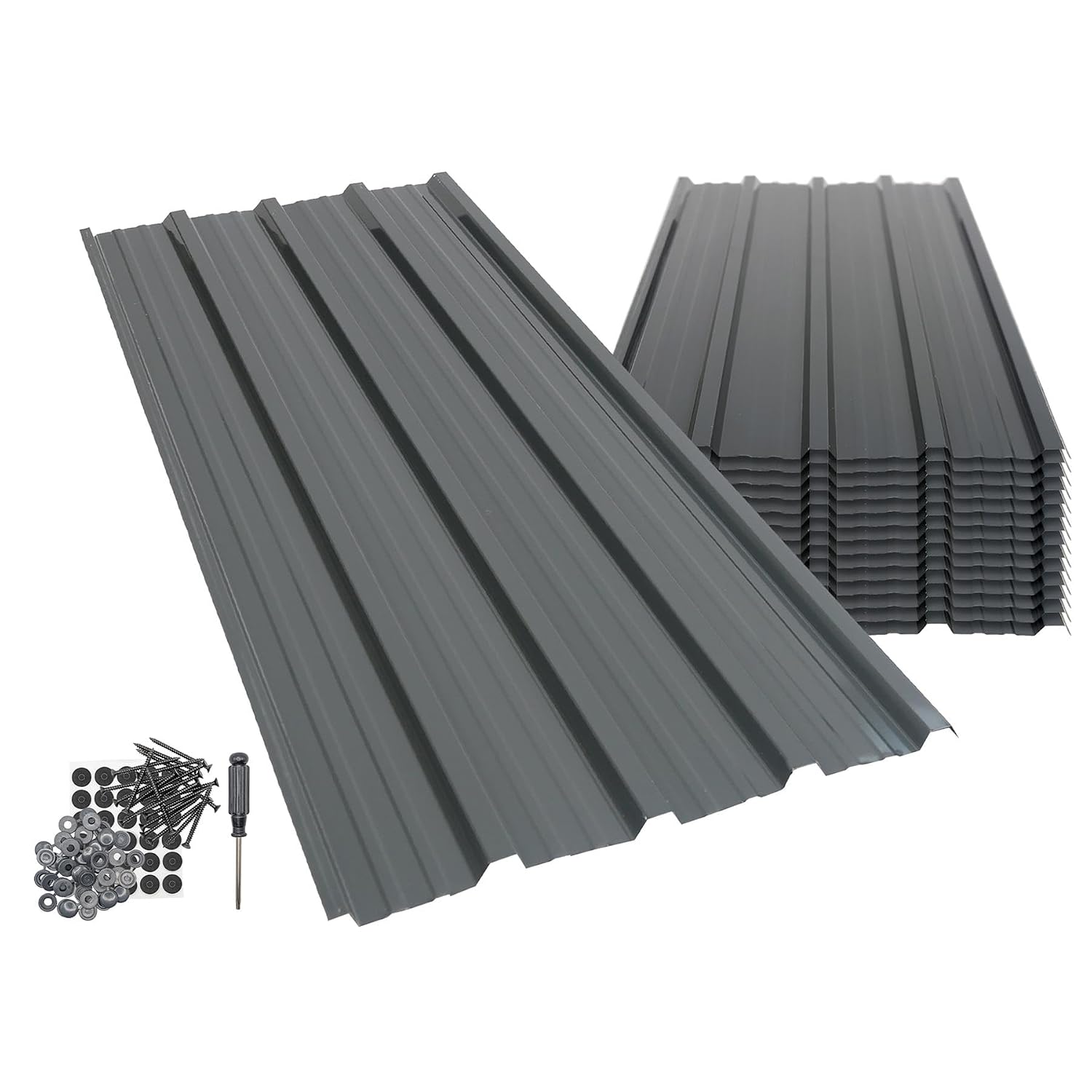 Harbour Housewares 14-Pack Corrugated Metal Roofing Sheets - Anthracite - Galvanised Steel Waterproof Rust-Resistant Heavy Duty Panels 110x46cm for Shed Outbuilding Shelter Roof Repair
