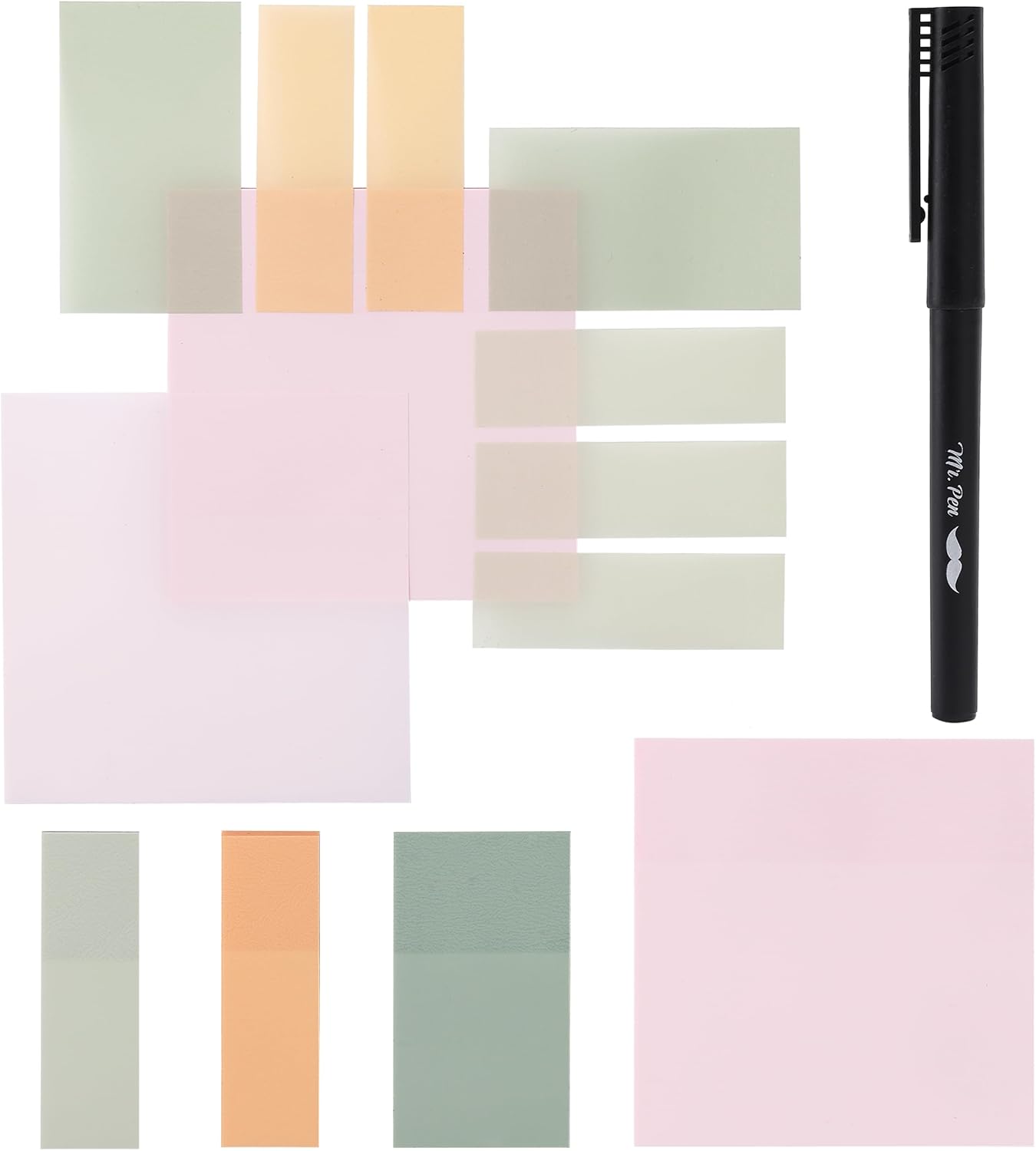 Mr. Pen- Pastel Transparent Sticky Notes, 200 pcs, Bible Sticky Notes, Planner Tabs