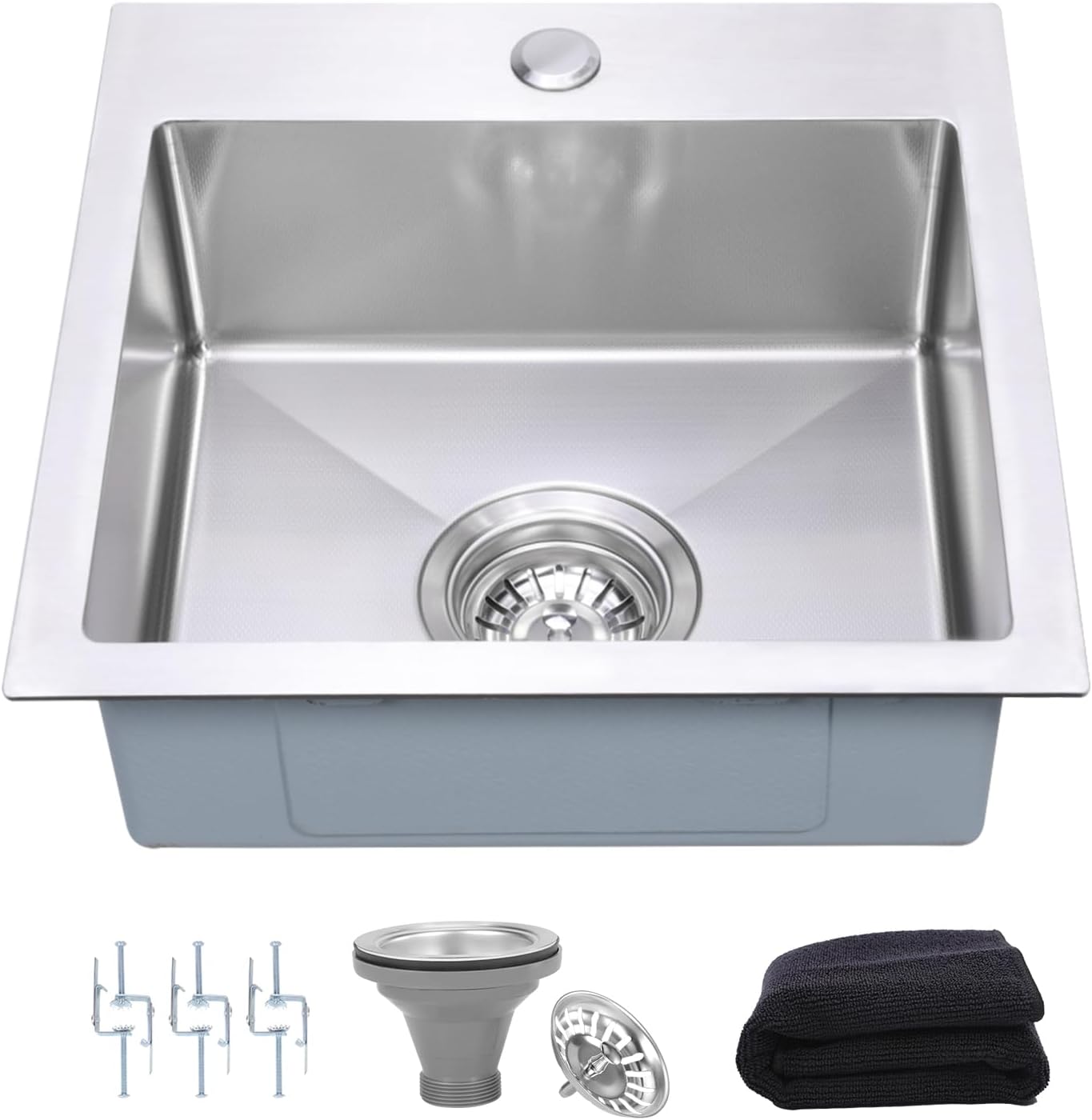 15 Inch Drop In Bar Sink,18-Gauge Small Kitchen Sink Stainless Steel with 3D Embossed Texture,Single Bowl Square Design