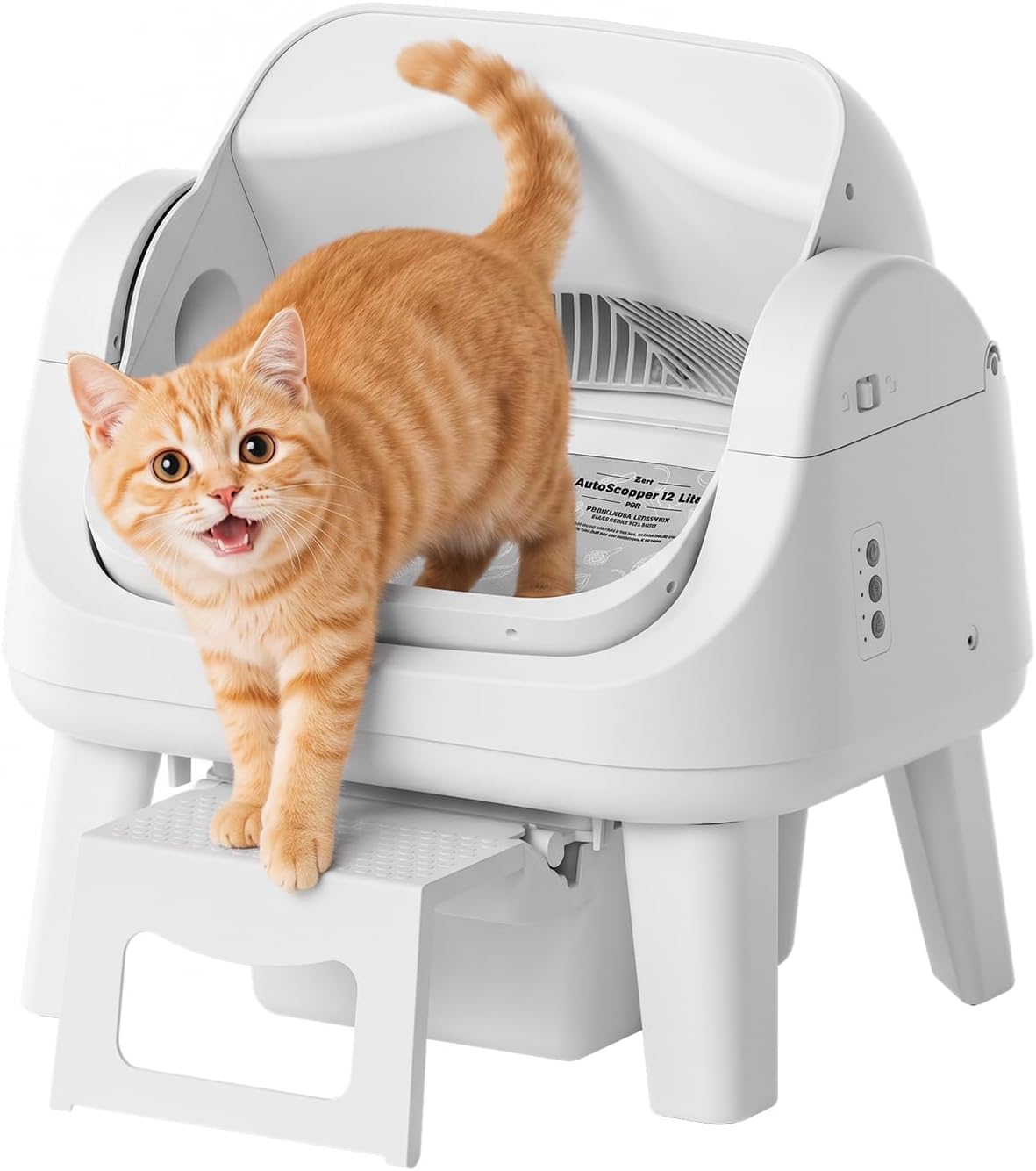 Automatic Cat Litter Box, Cat Litter Box Automatic Cleaning with Easy-Access Step for Cats 3–18 lb, Self Cleaning Cat Litter Box with 8L Waste Bin