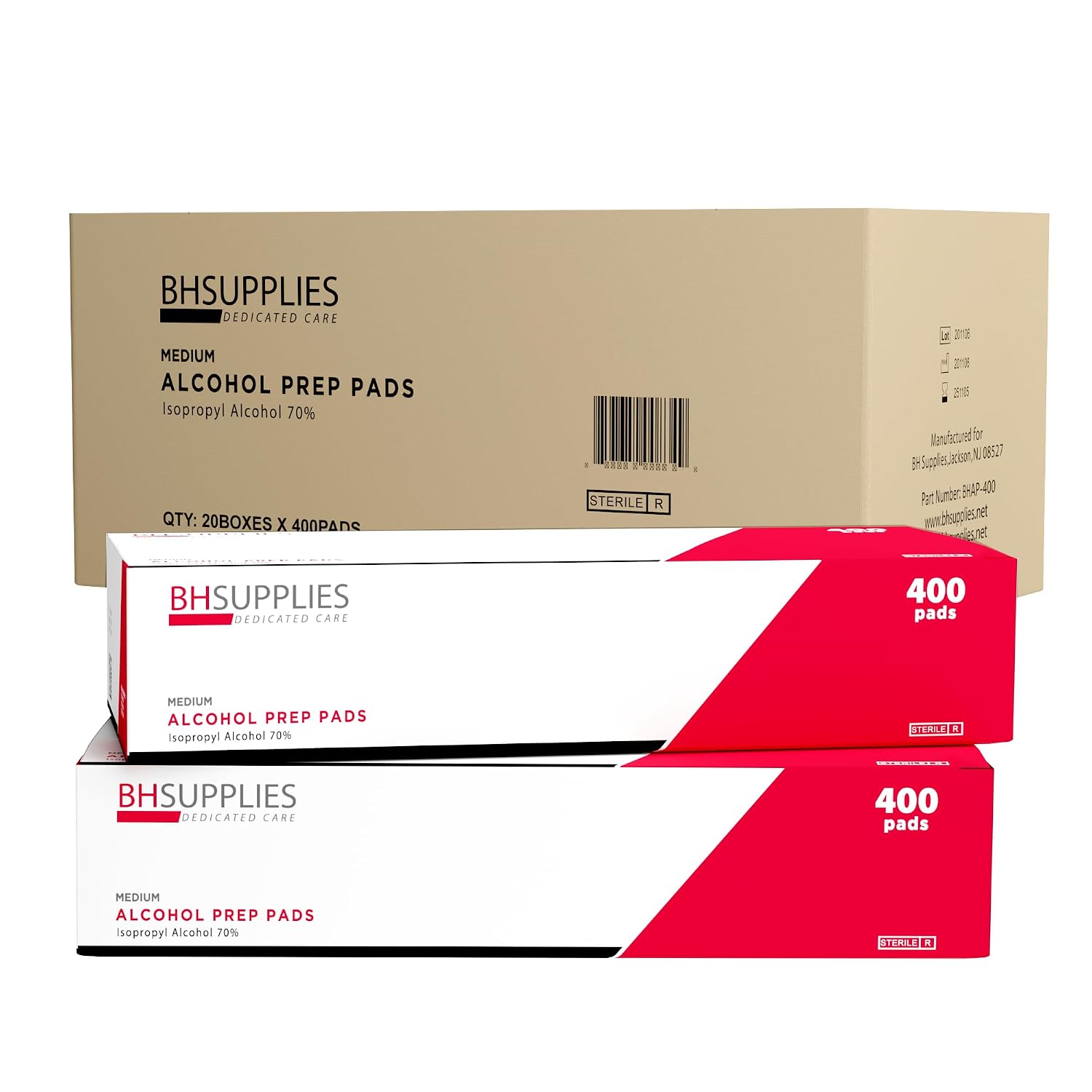 Sterile 2-Ply Alcohol Prep Pads, 70% Isopropyl Alcohol, Medium, 20 Boxes of 400 Wipes by BH Supplies
