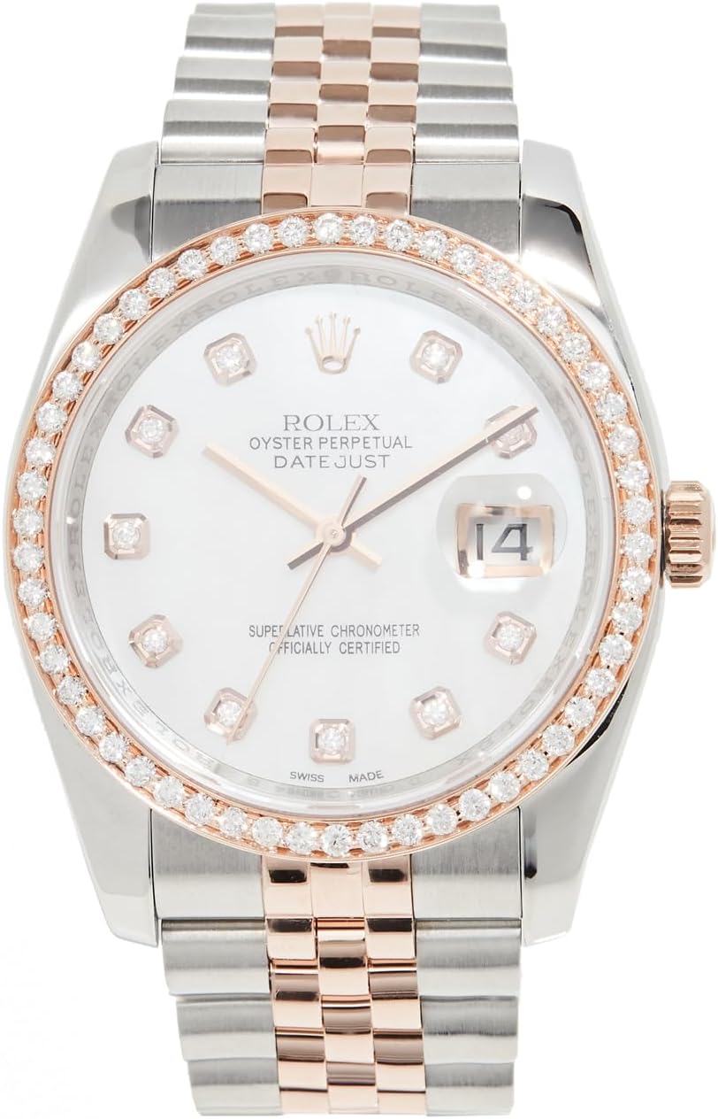 Women's 35mm Pre-Owned Gents Two Tone Datejust White Rolex, Silver/Rose Gold, One Size
