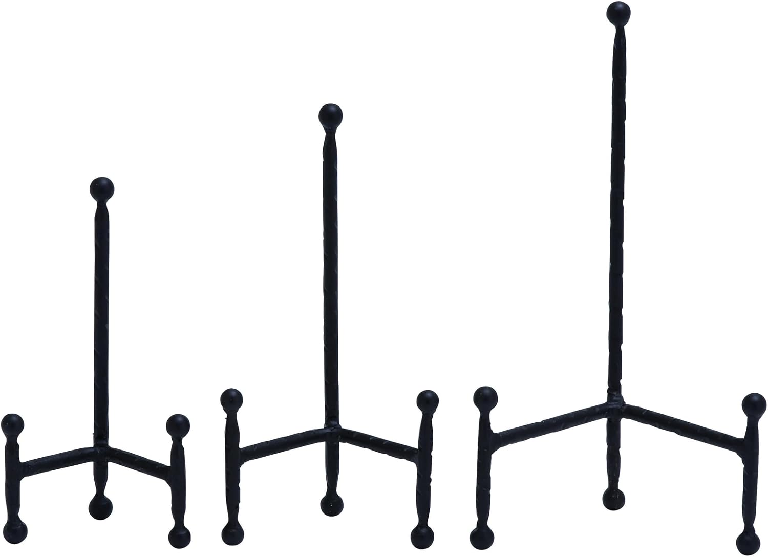 Deco 79 Metal Display Easel Tabletop Easel with Ball Details, Set of 3 Display Stand 12", 10", 8"H, Black