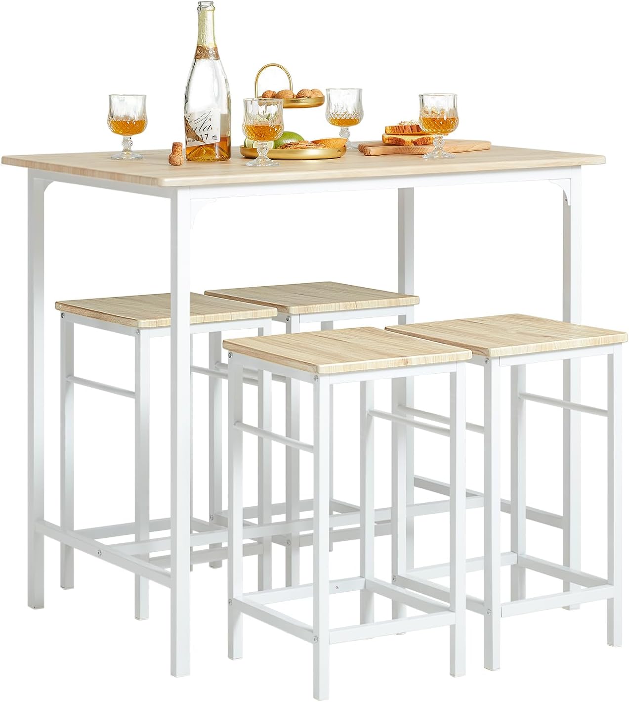 SoBuy Breakfast Bar Set with High Table & 4 Stools for Small Kitchens