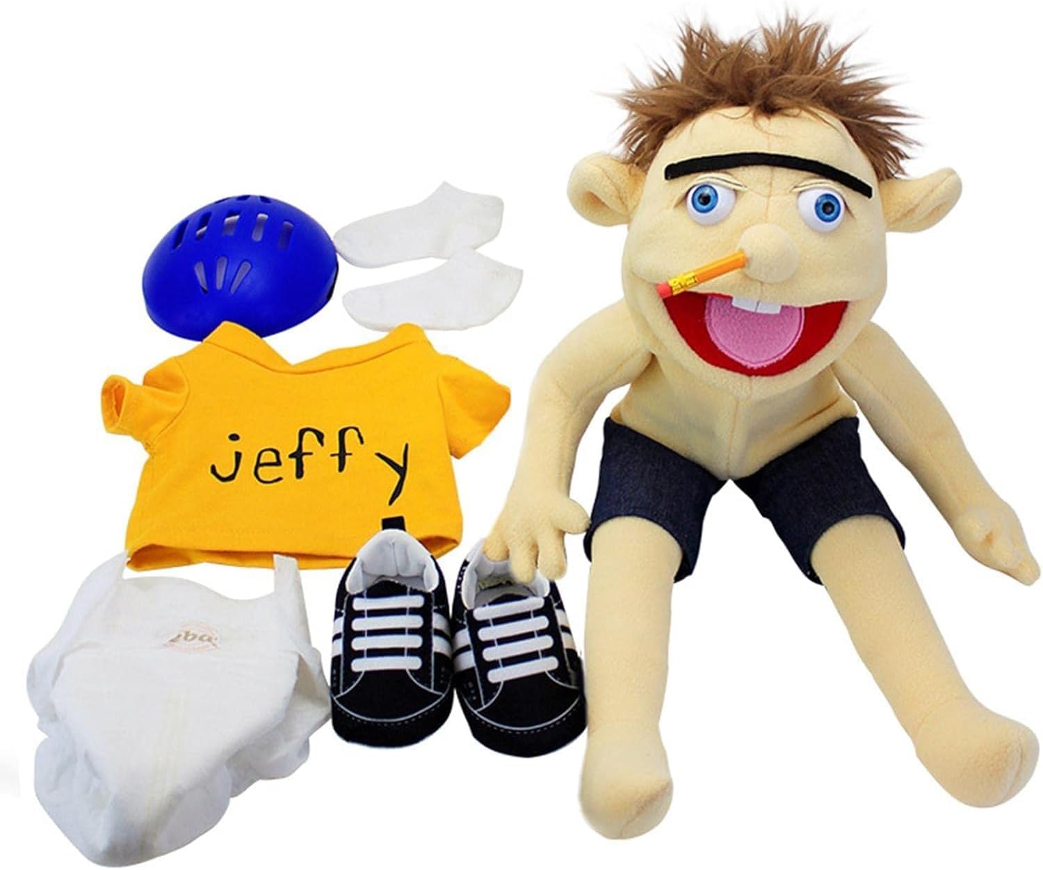 Jeffffy Puppet Plush Toy, 60cm Hand Puppet, Mischievous Funny Puppets Toy with Working Mouth, Cartoon Soft Stuffed Toy for Home Decoration Birthday Christmas (A)