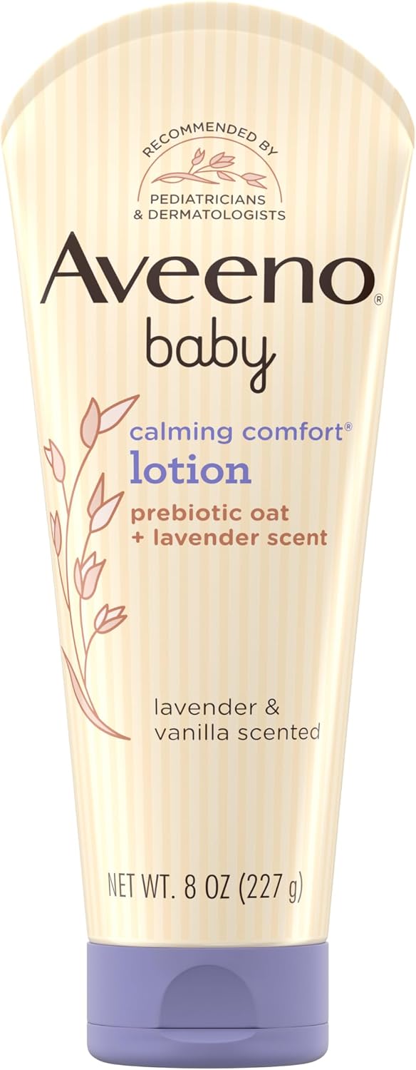 Aveeno Baby Calming Comfort Moisturizing Lotion with Relaxing Lavender & Vanilla Scents, Non-Greasy Body Lotion with prebiotic Oatmeal & Dimethicone, Paraben- & Phthalate-Free, 8 fl. oz