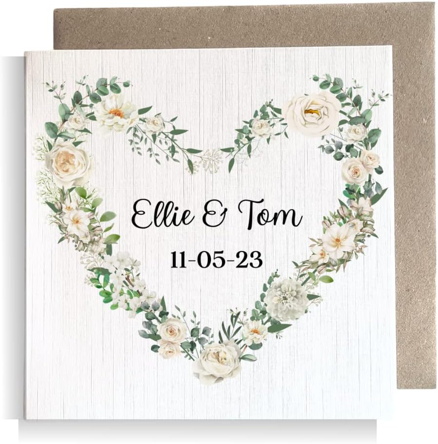 Second Ave Personalised Flower Heart Wreath Square Card Wedding Day Married Congratulations Card