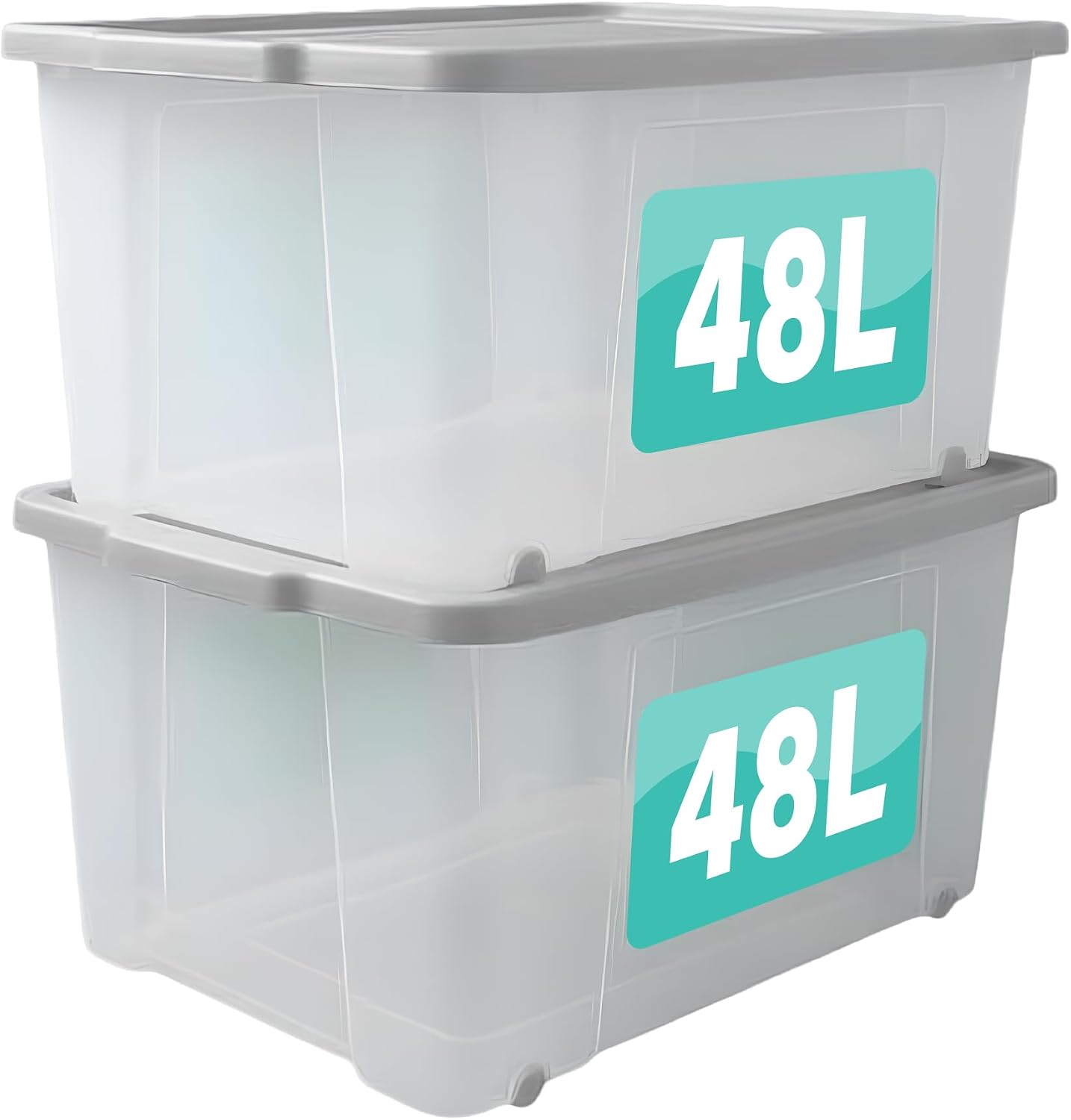 Optimal Products Set Of 2 Plastic Storage Box with Lid & Wheels Stackable Heavy Duty Container for Home, Garage & Office Organisation Boxes Nestable Portable Multipurpose Room Organiser (48 Litre)